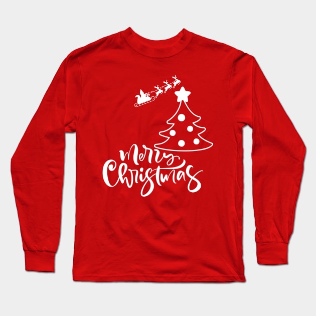 Merry Christmas with Santa on sleigh with reindeer Long Sleeve T-Shirt by SYAO